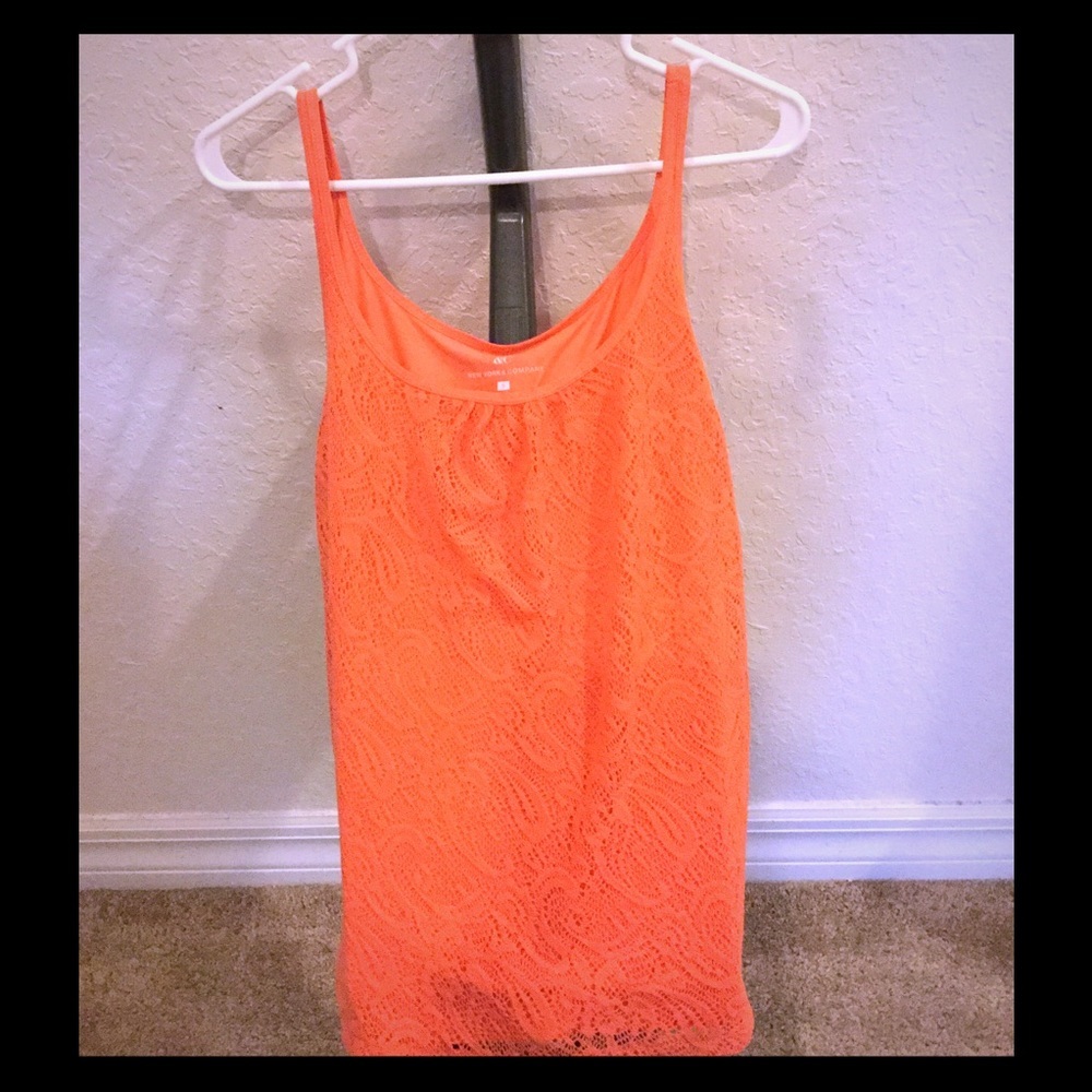 NY & Company Tank Top Womens Small Orange Crochet Lace Sleeveless Summer Beach